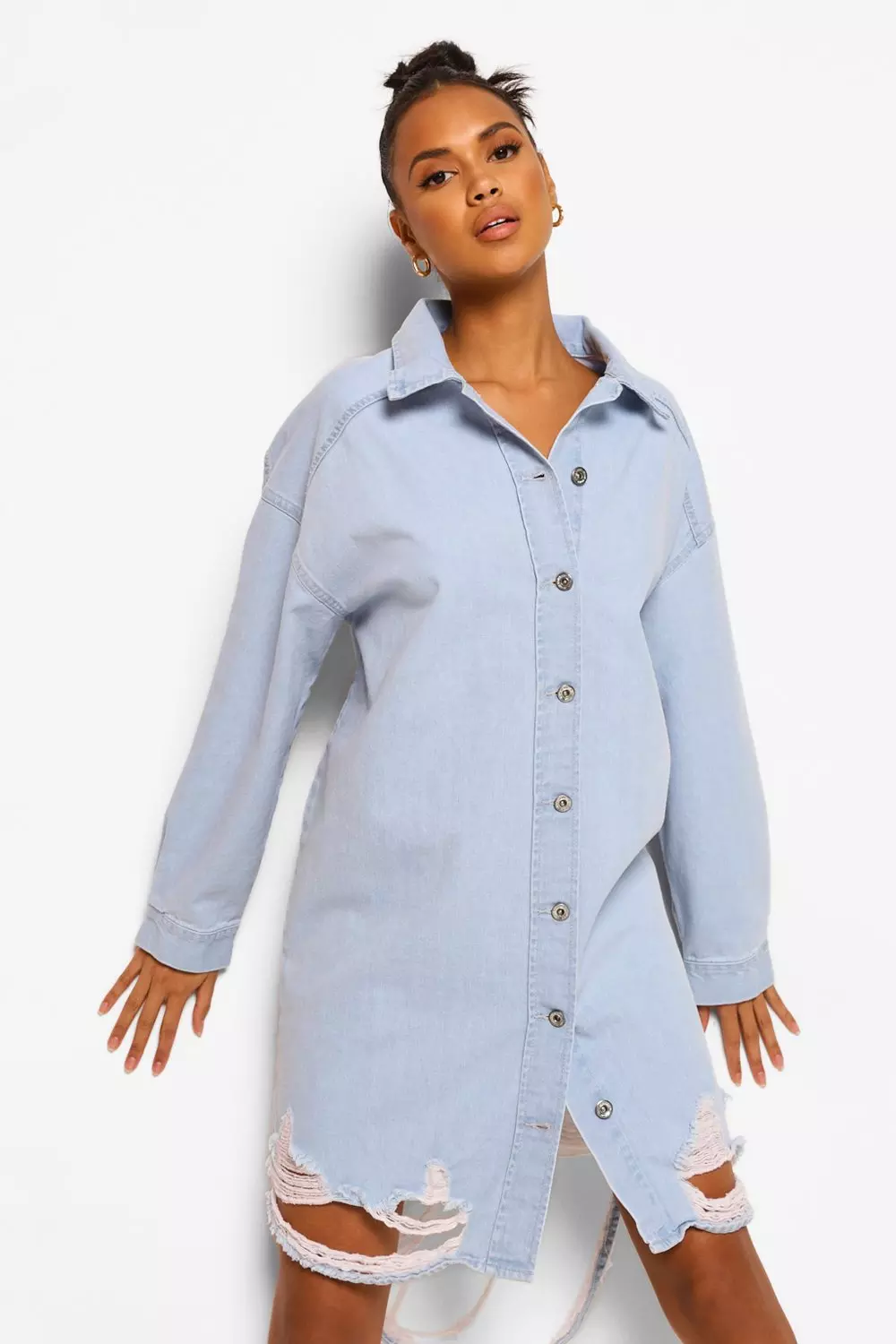 Frayed denim shirt dress cheap